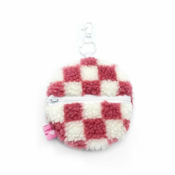 JCC 玫瑰粉棋盤羔羊圓圓零錢包掛飾