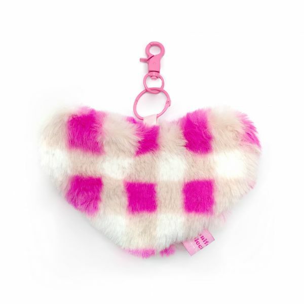 JCC 粉紅野餐格愛心零錢包掛飾