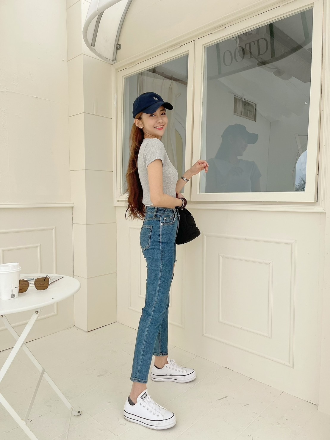 🔥02.08直播新品］💥3.0爆瘦誇張褲］🇰🇷正韓高腰超顯瘦彈性左破洞貼腿直筒褲（S-L）