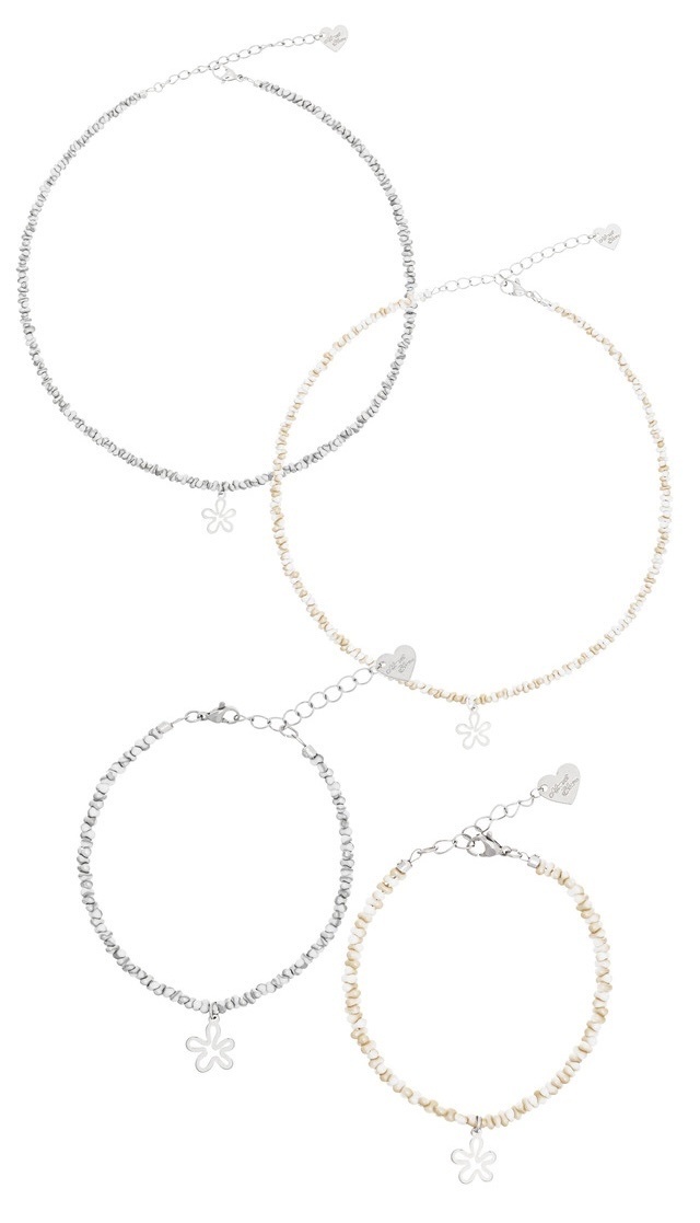 Almost Blue - PEBBLE BEADS FLOWER NECKLACE / BRACELET|2COLORS