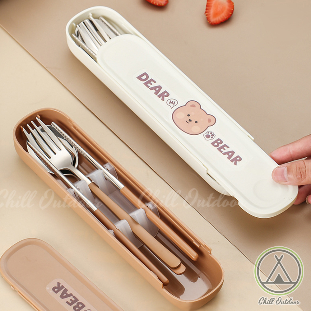 小熊 304不鏽鋼餐具組－(靜音卡槽)(兩色)