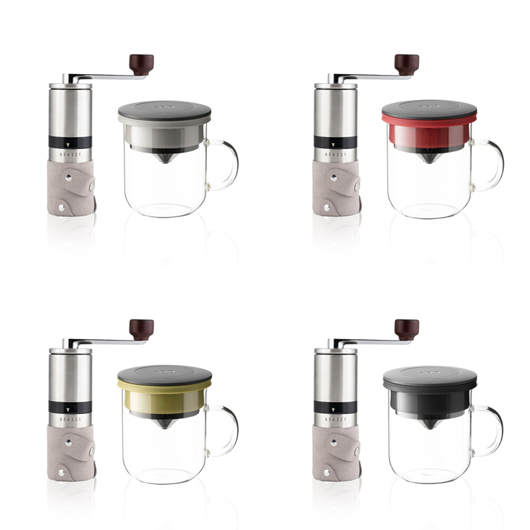 (預購4月底出貨)PO: 丹麥手沖咖啡二件組(不鏽鋼咖啡磨2.0-灰/咖啡玻璃杯350ml-共4色)