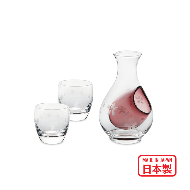 日本 TOYO-SASAKI GLASS 玻璃清酒壺連2杯套裝 (雪月花) -G604-M51