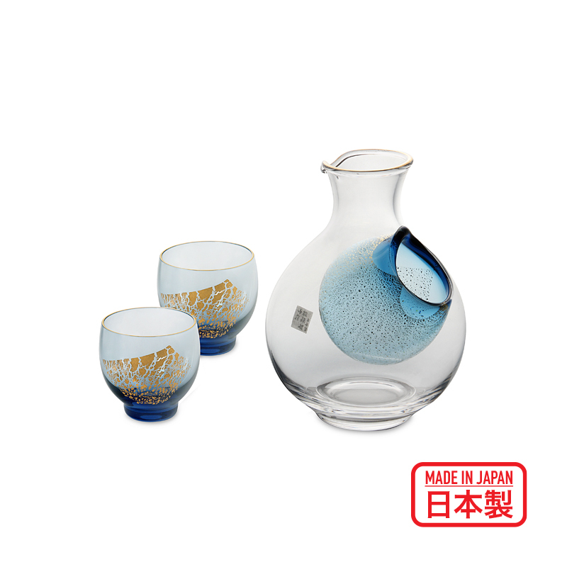 日本 TOYO-SASAKI GLASS 玻璃清酒壺連2杯套裝 (純金箔が贅沢) -G530-M50