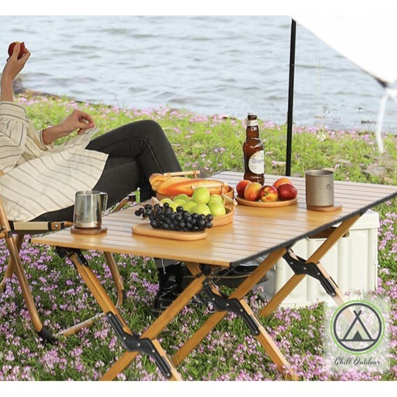 六腳鋁合金蛋捲桌 90cm－(黃木/木紋)