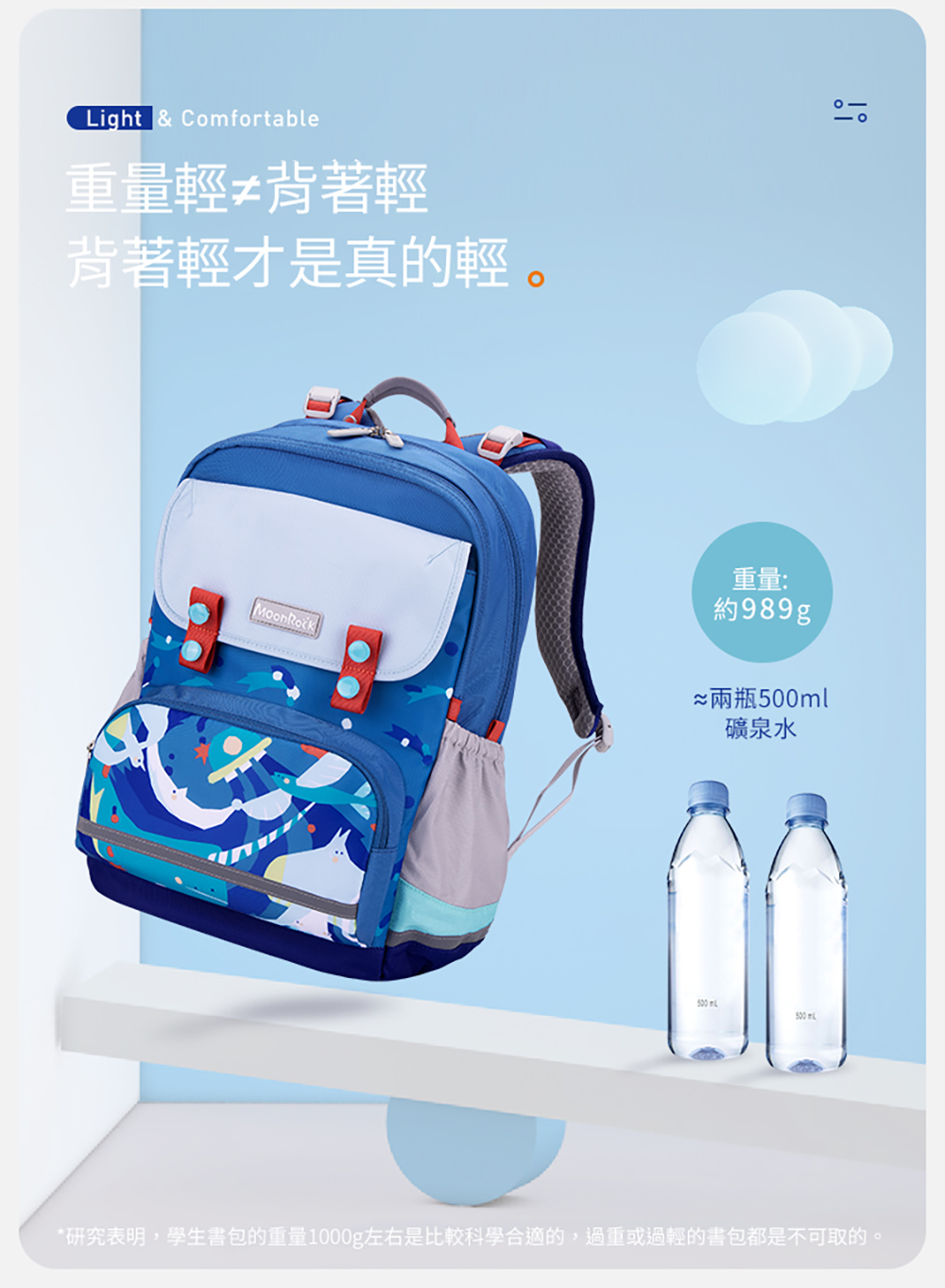 MoonRock - SP200P 黑色限定版成長型護脊書包-磁吸式LED胸扣2022 建議身高120-160cm-21L