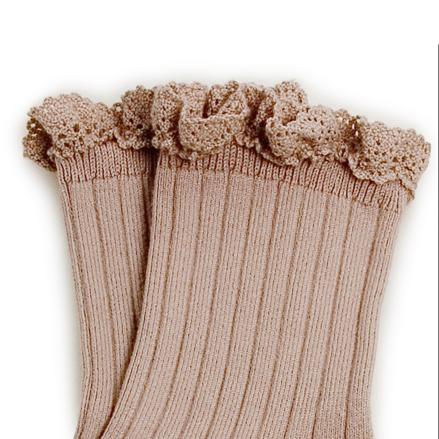 COLLÉGIEN - Lili Lace Trim Ribbed Ankle Socks（Vieux Rose）