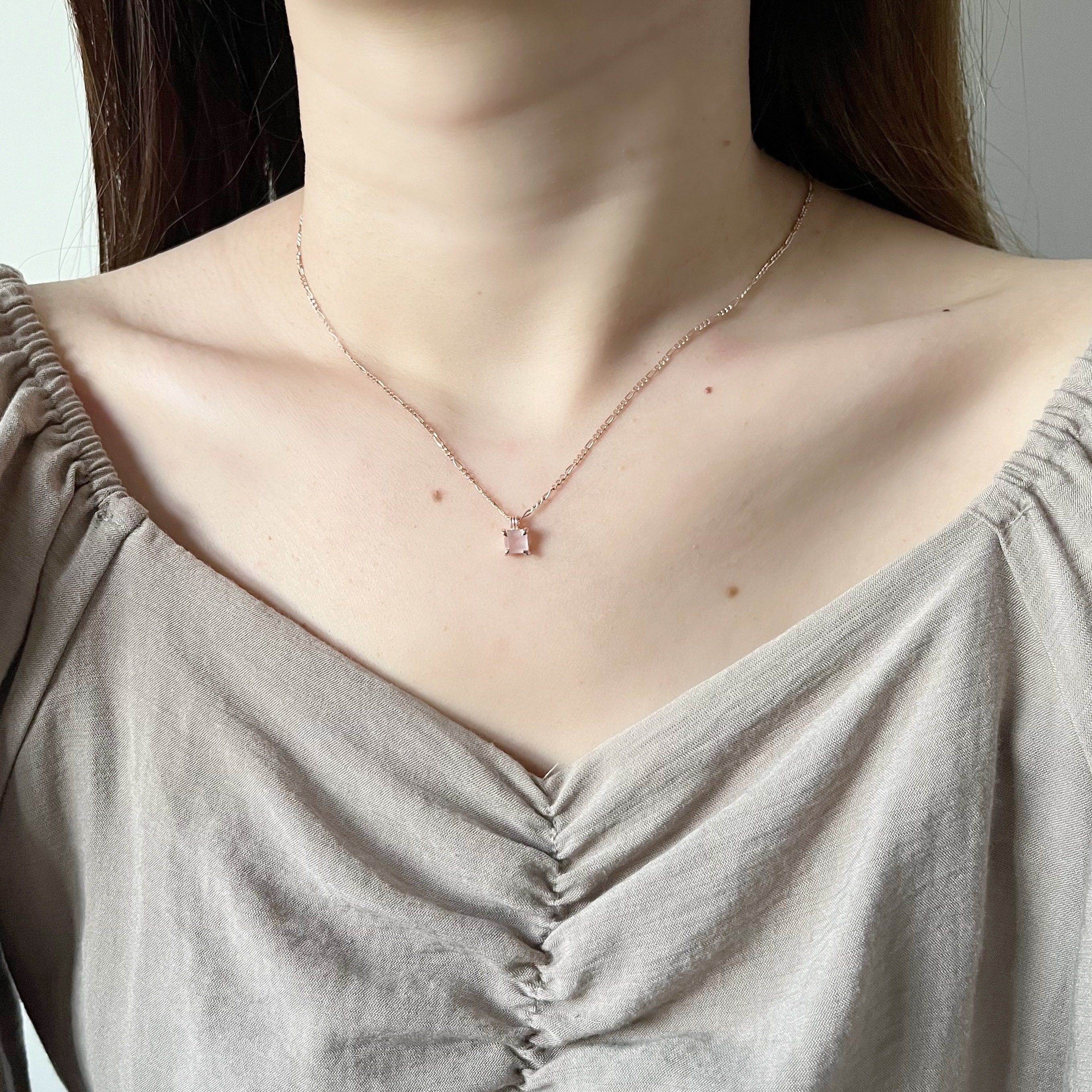 復古perfume方形粉晶項鍊