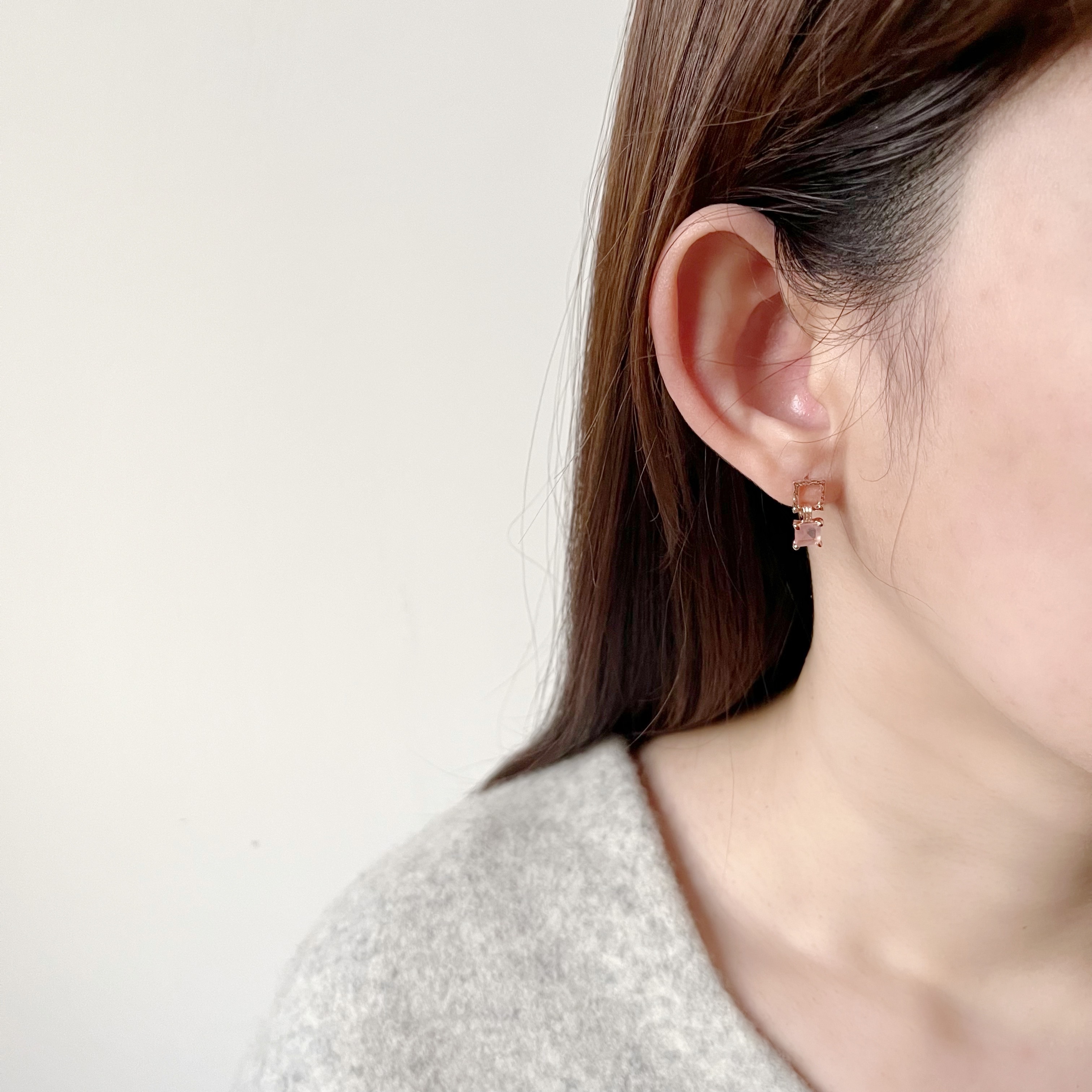 復古perfume方形粉晶耳環