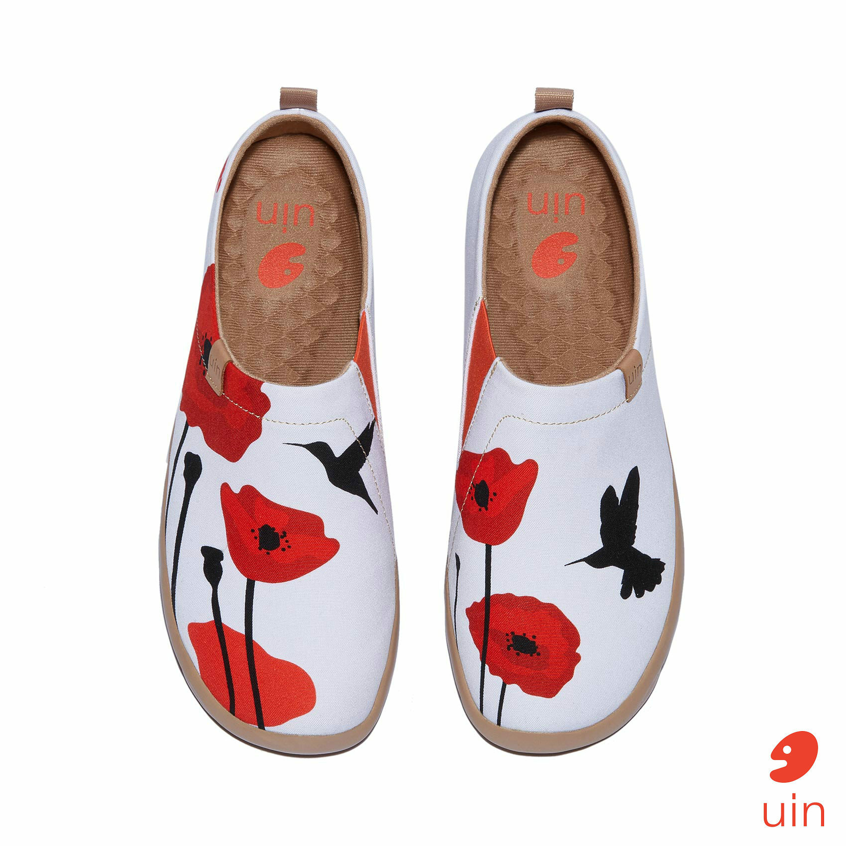 【 Uin 】西班牙原創設計 | 蜂鳥紅花 女鞋 彩繪鞋 休閒鞋 懶人鞋