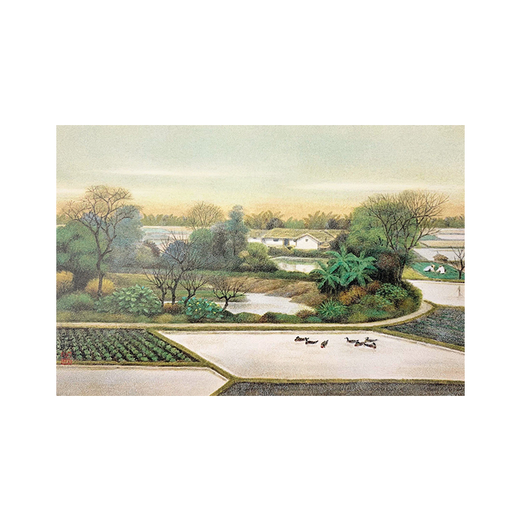 台中公園　 風景画　林之助　台湾膠彩画 畫作分享│ 臺中公園Taichung Park 1979 】 返臺之後，林之助暫