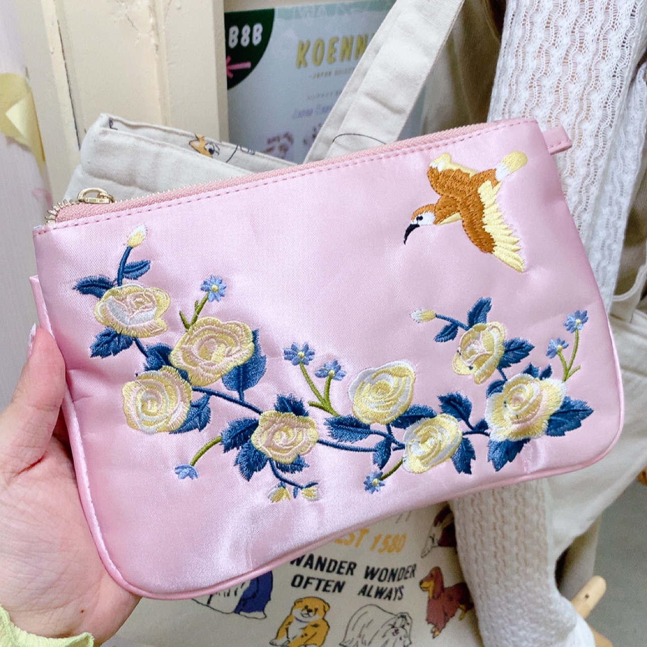 [日本] 刺繡小鳥收納袋