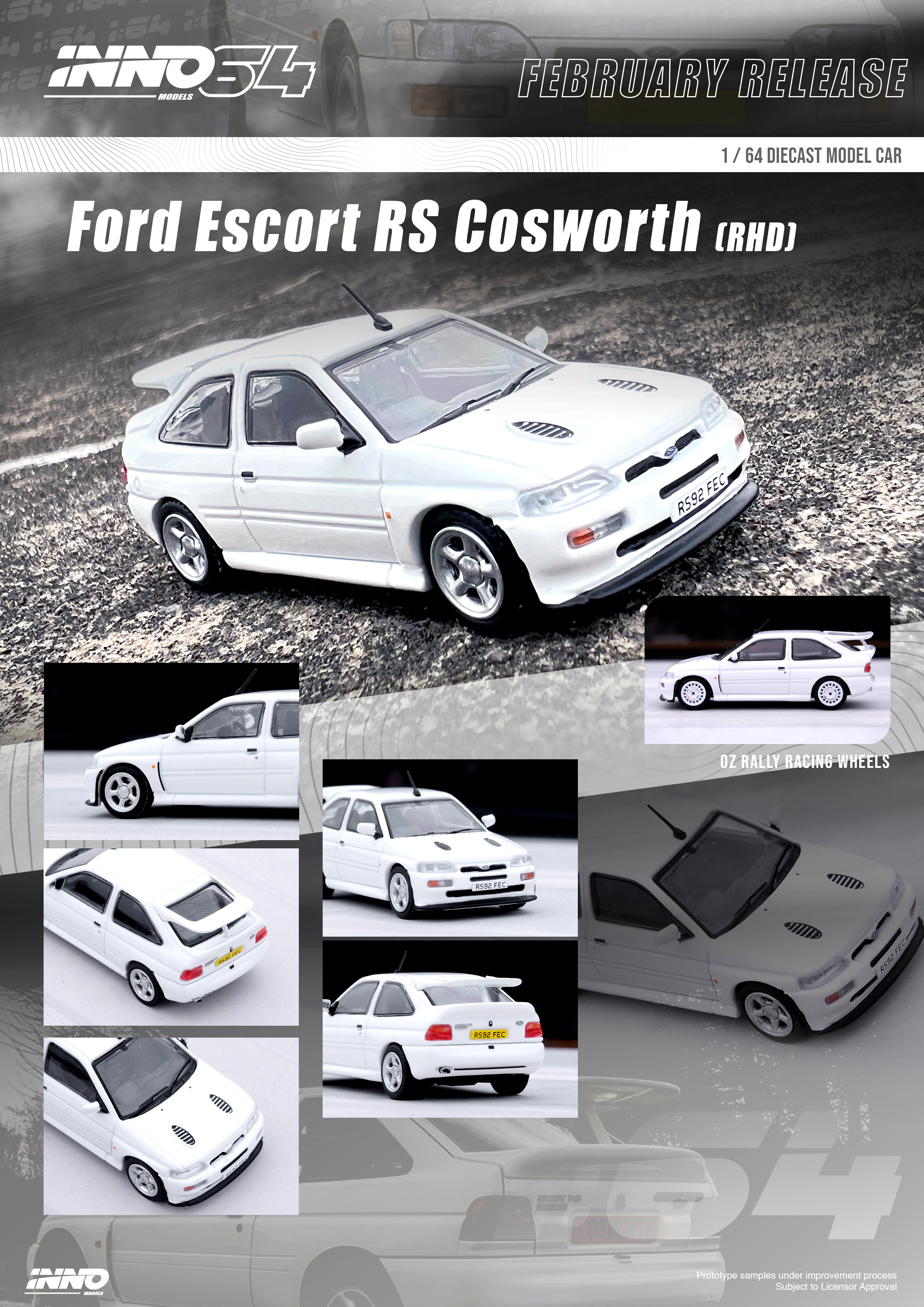 INNO64 1/64 Diecast - 福特 FORD ESCORT RS COSWORTH White LHD