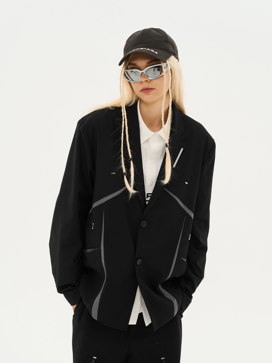 HARSH AND CRUEL 23SS 立體剪裁破縫解構拼接設計金屬扣件西裝外套 HN231110039