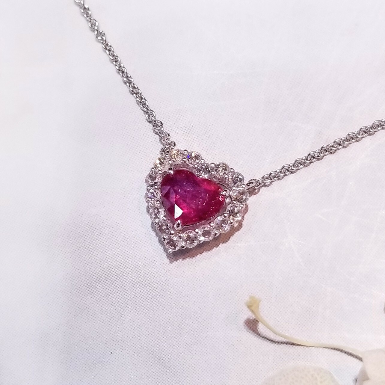18K White Gold 1.08ct Ruby and Diamond Necklace