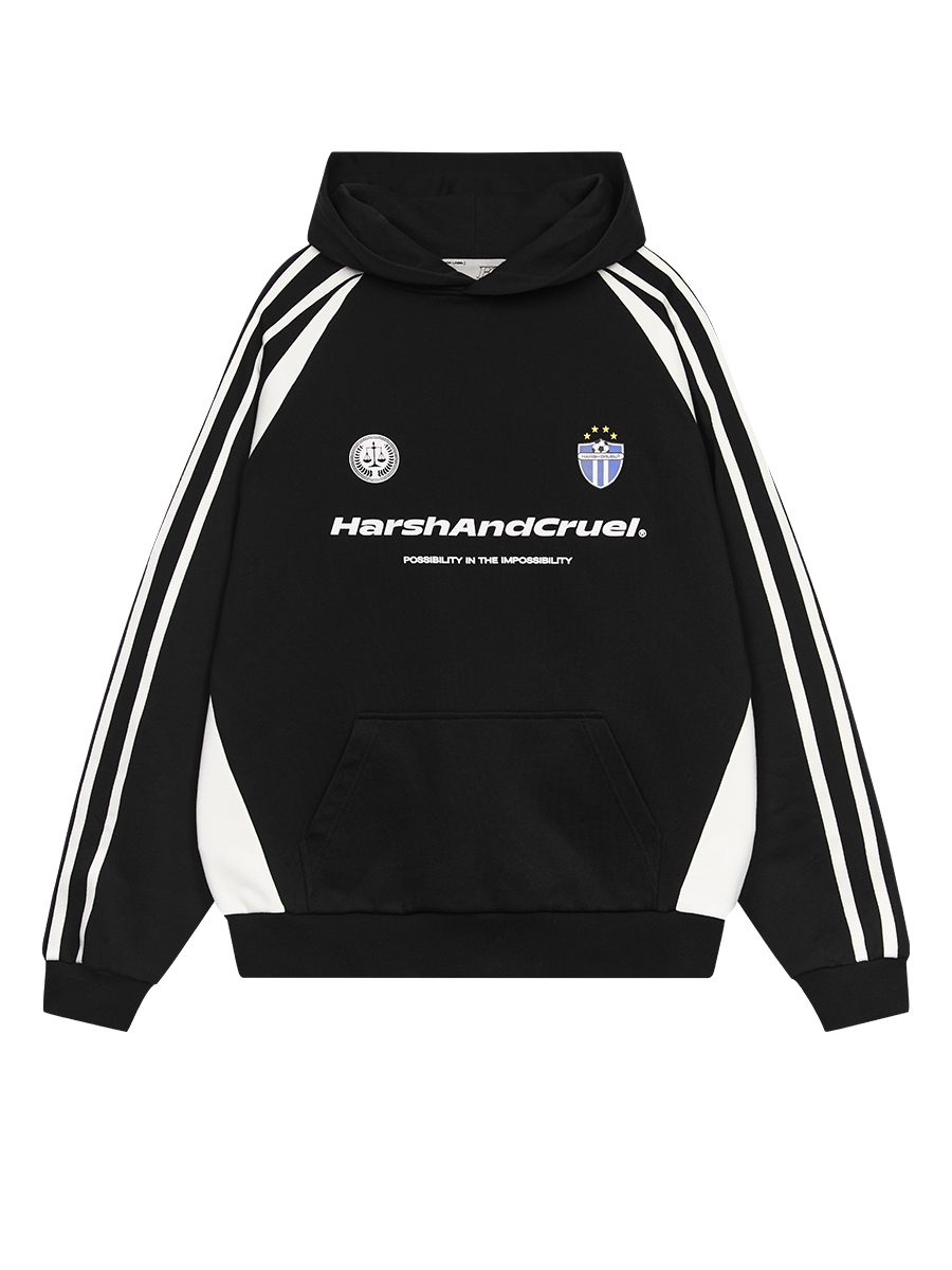 HARSH AND CRUEL 23SS 復古運動拼接足球圖像排版帽T HM231030044