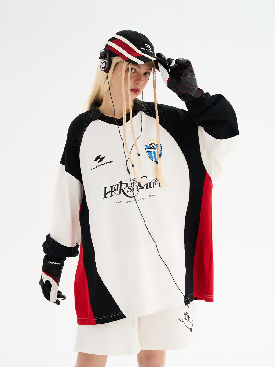 HARSH AND CRUEL 23SS 足球運動感結構拼接假兩件翻領長袖 HN231020034