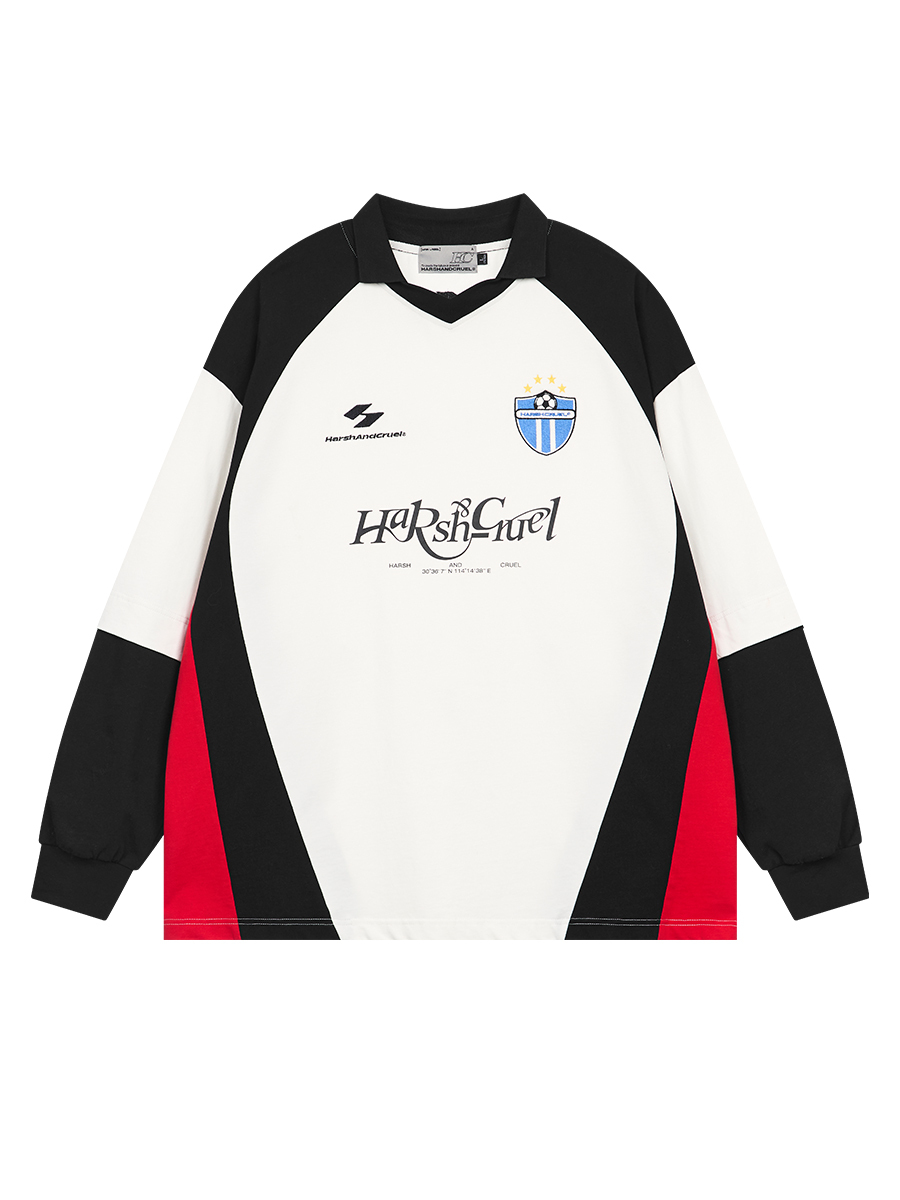 HARSH AND CRUEL 23SS 足球運動感結構拼接假兩件翻領長袖 HN231020034