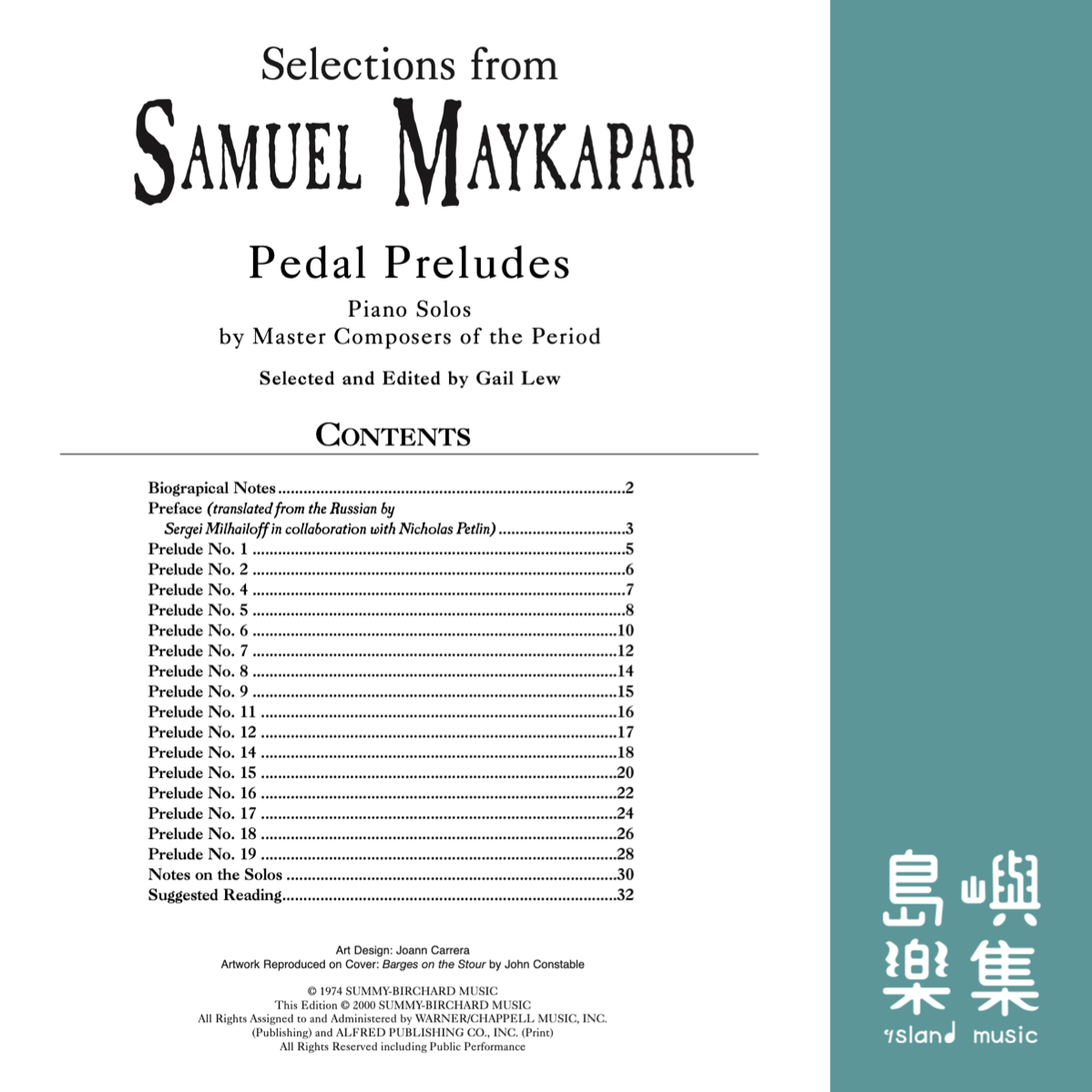 Selections from Samuel Maykapar: Pedal Preludes: Piano Book