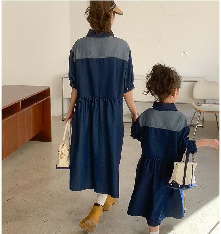 現貨出清 140cm 親子款 拼接口袋牛仔洋裝