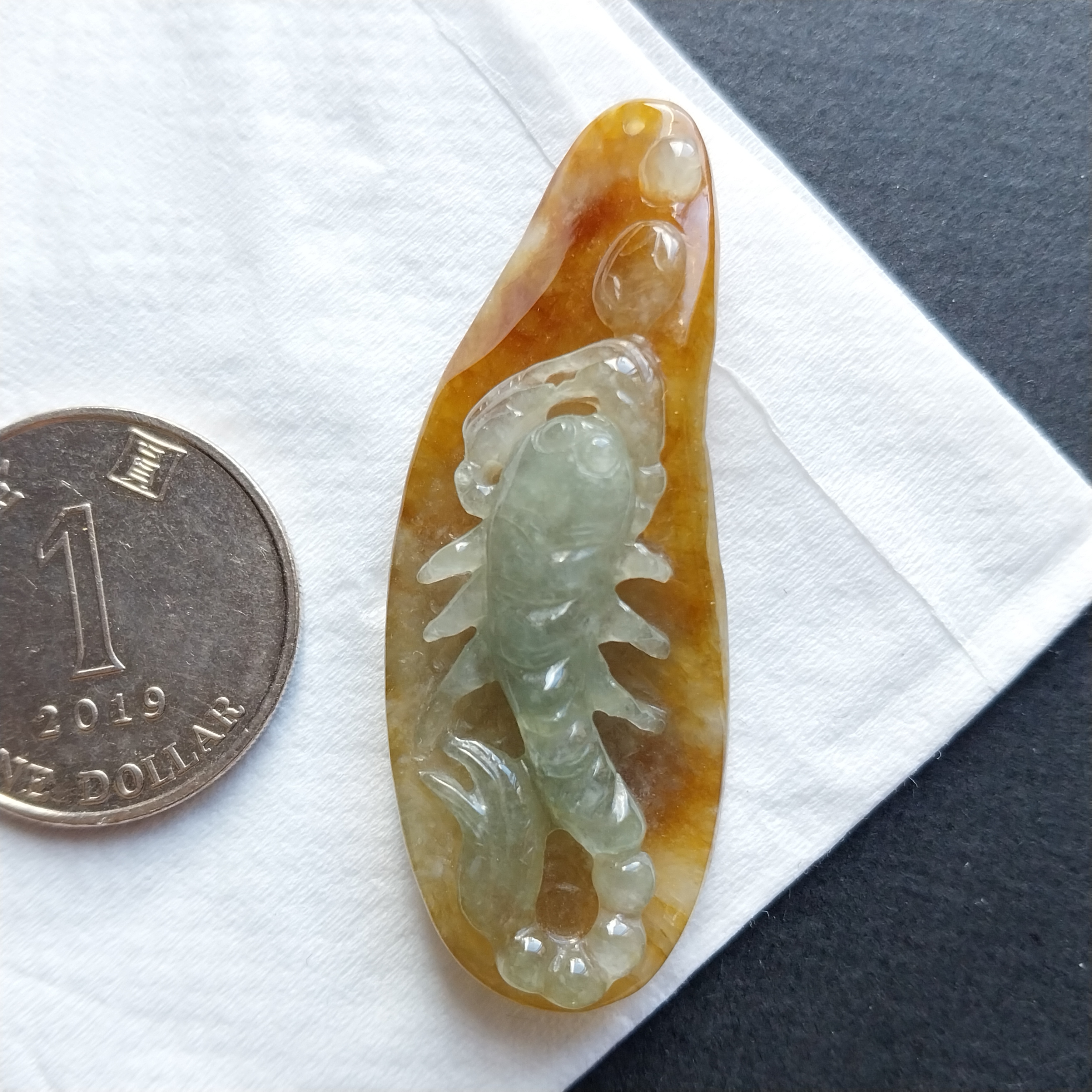 冰黃翡雙彩獨甲一方吊墜, 天然翡翠A玉, 緬甸玉, Jade, Jadeite