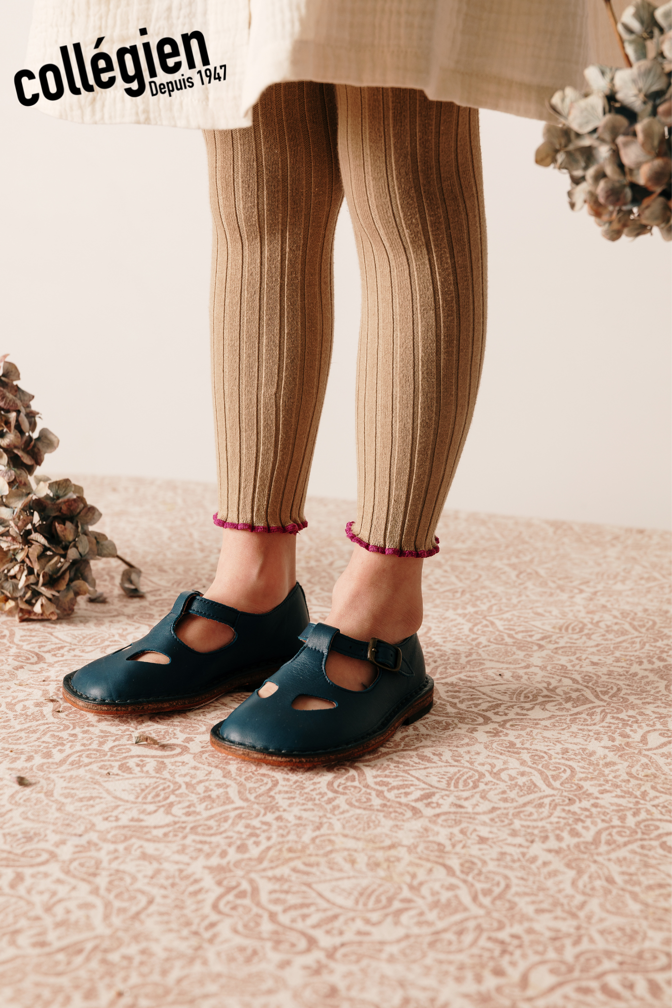 COLLÉGIEN - Severine Lettuce-trim Ribbed Footless Tights（Petite Taupe）