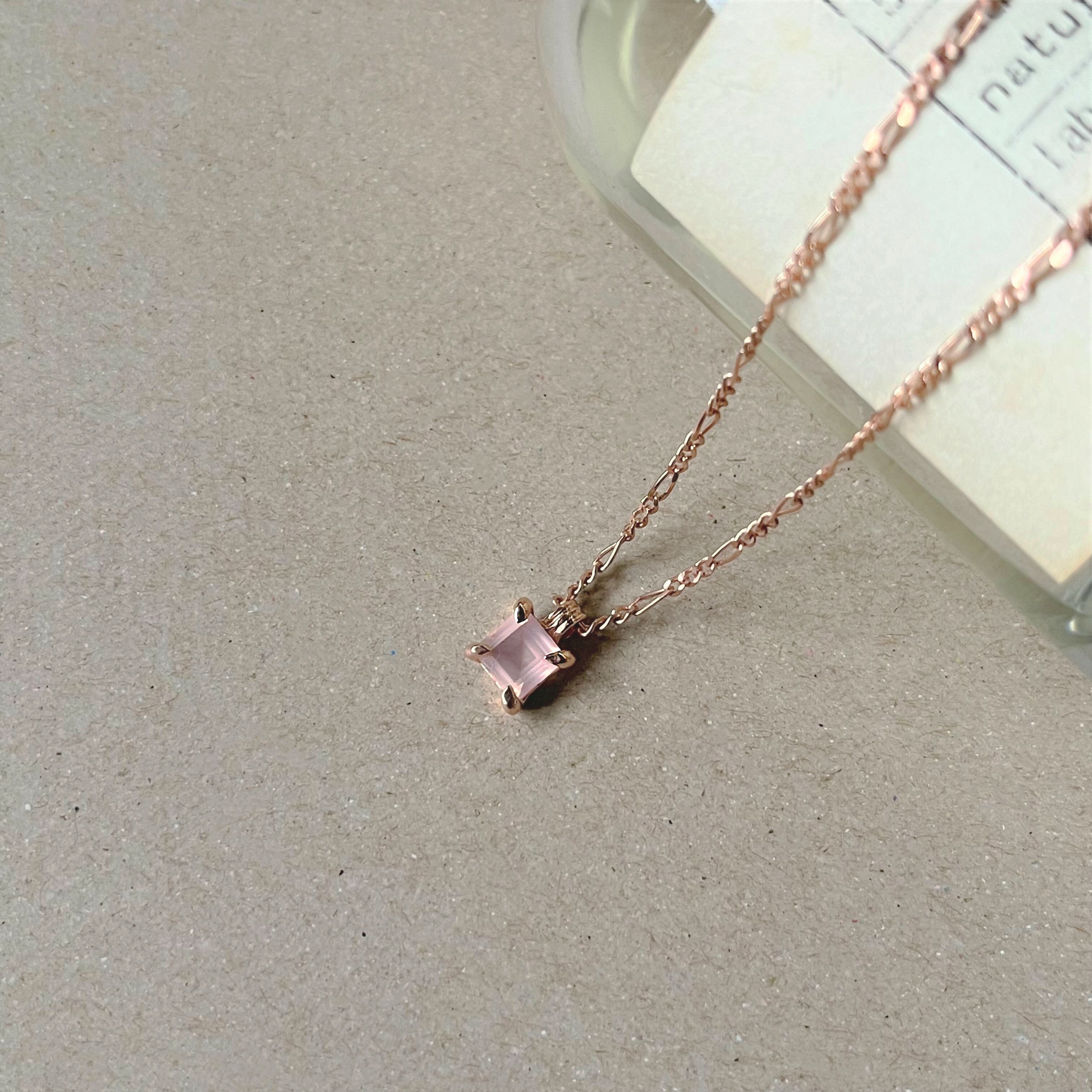 復古perfume方形粉晶項鍊