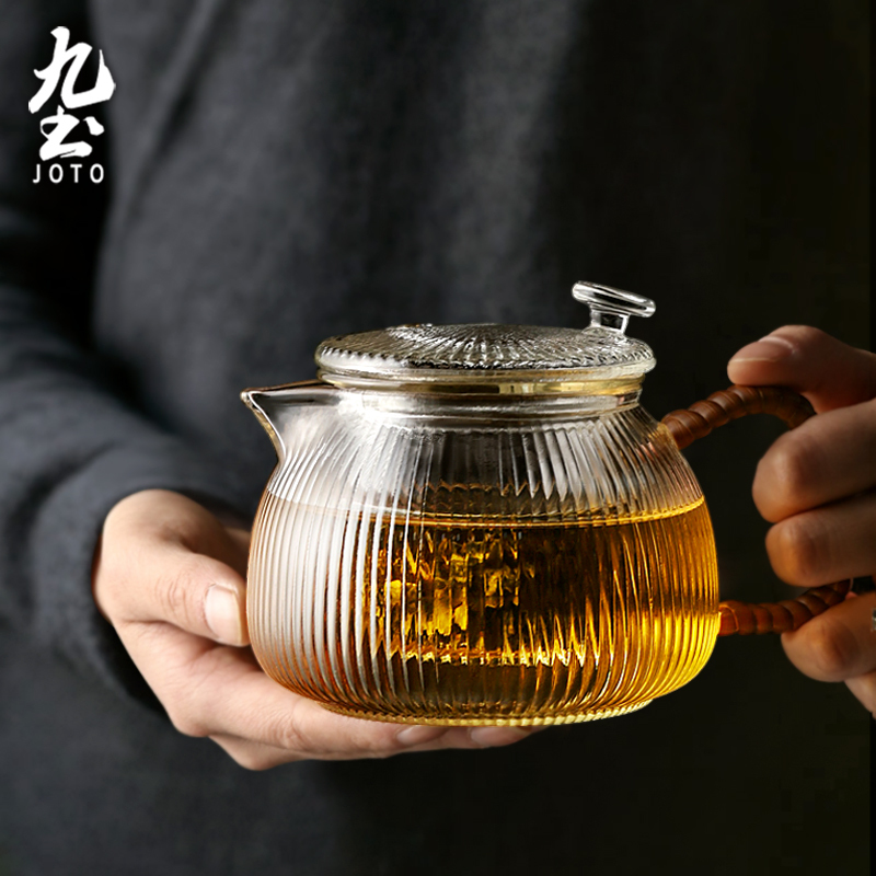 九土手工豎條紋玻璃泡茶壺_CHR0641