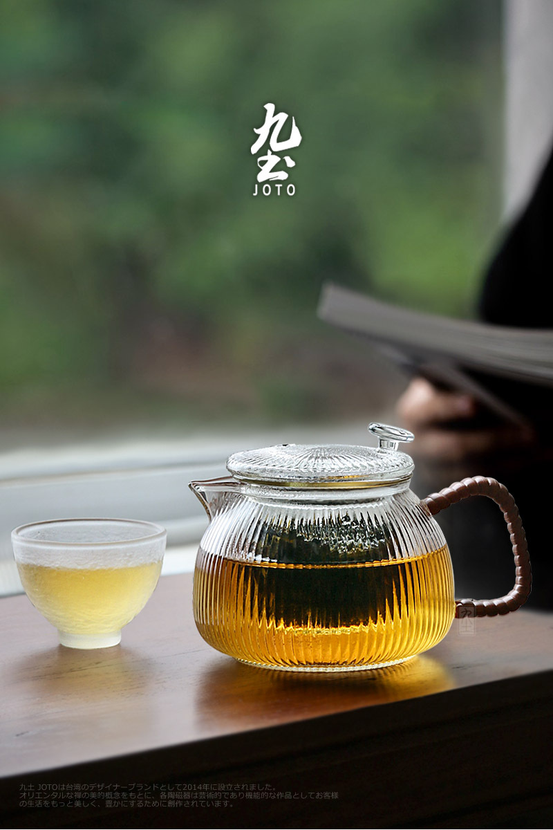 九土手工豎條紋玻璃泡茶壺_CHR0641