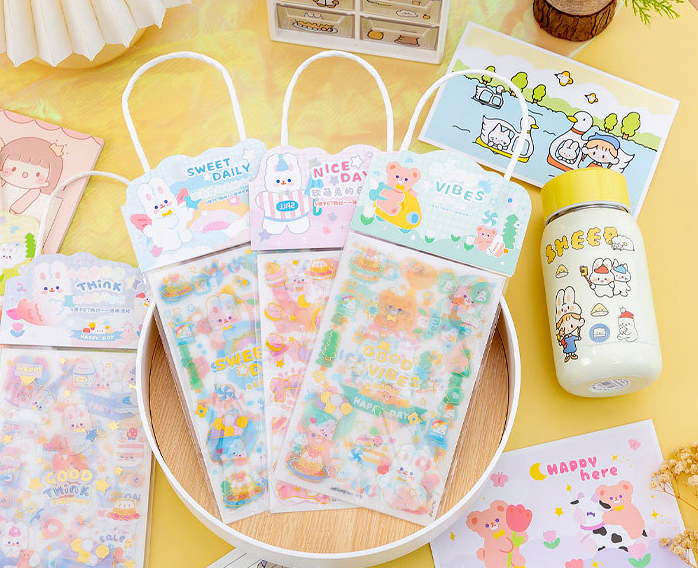清货 可爱手提手账贴纸PET送1张明信片 款式随机