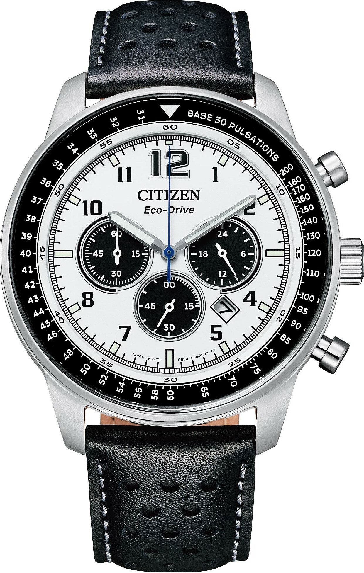 萬年鐘錶 - Citizen 星辰錶  亞洲限定熊貓三眼光動能皮革款男錶  CA4500-32A  錶徑44MM