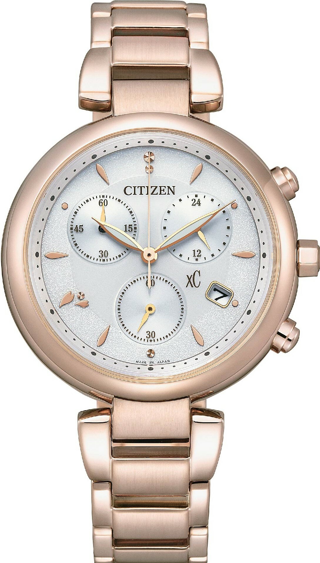 萬年鐘錶 - Citizen 星辰錶  XC   櫻花粉紅金三眼光動能女錶  FB1456-65A  錶徑35MM