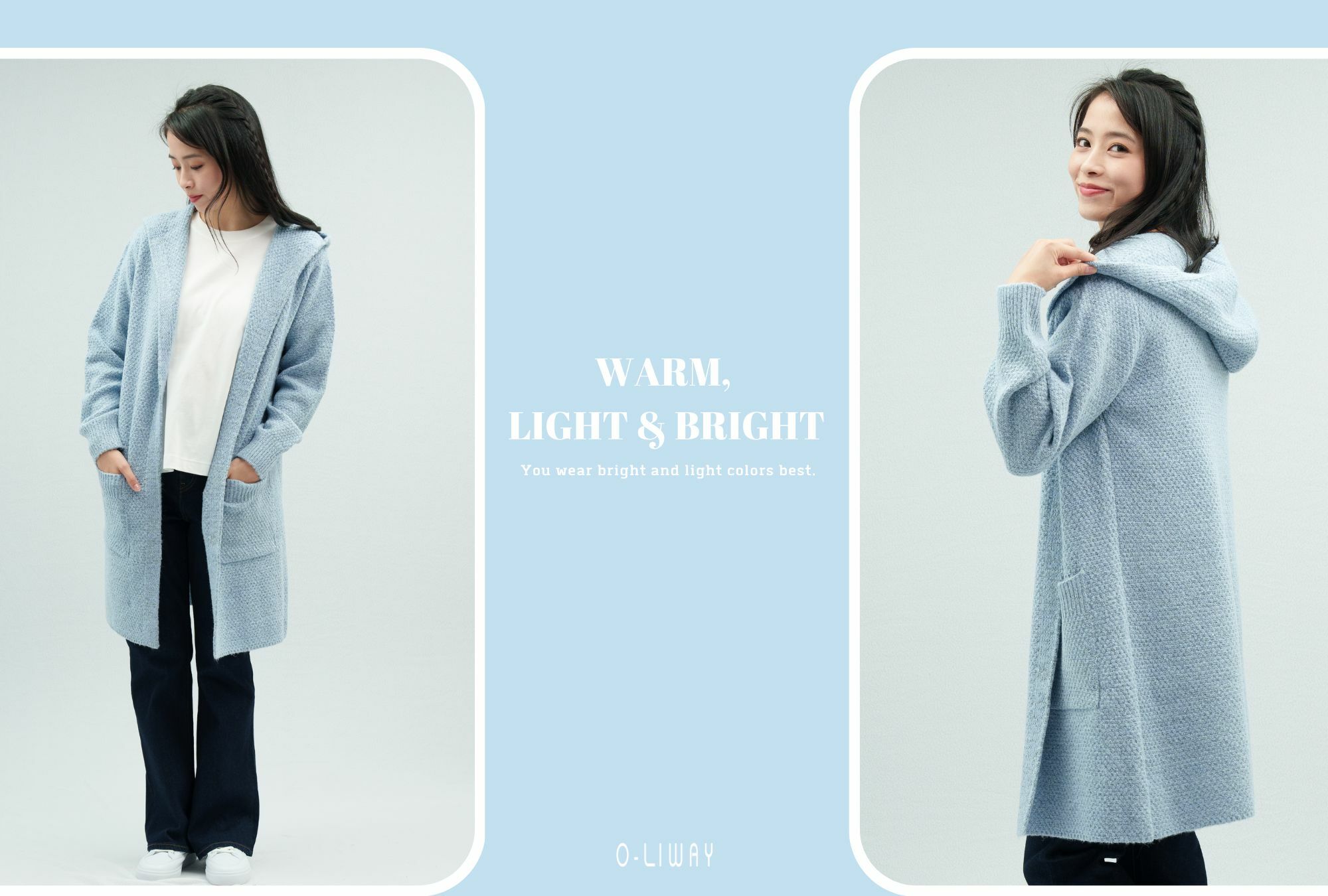 春天穿搭長版連帽針織外套