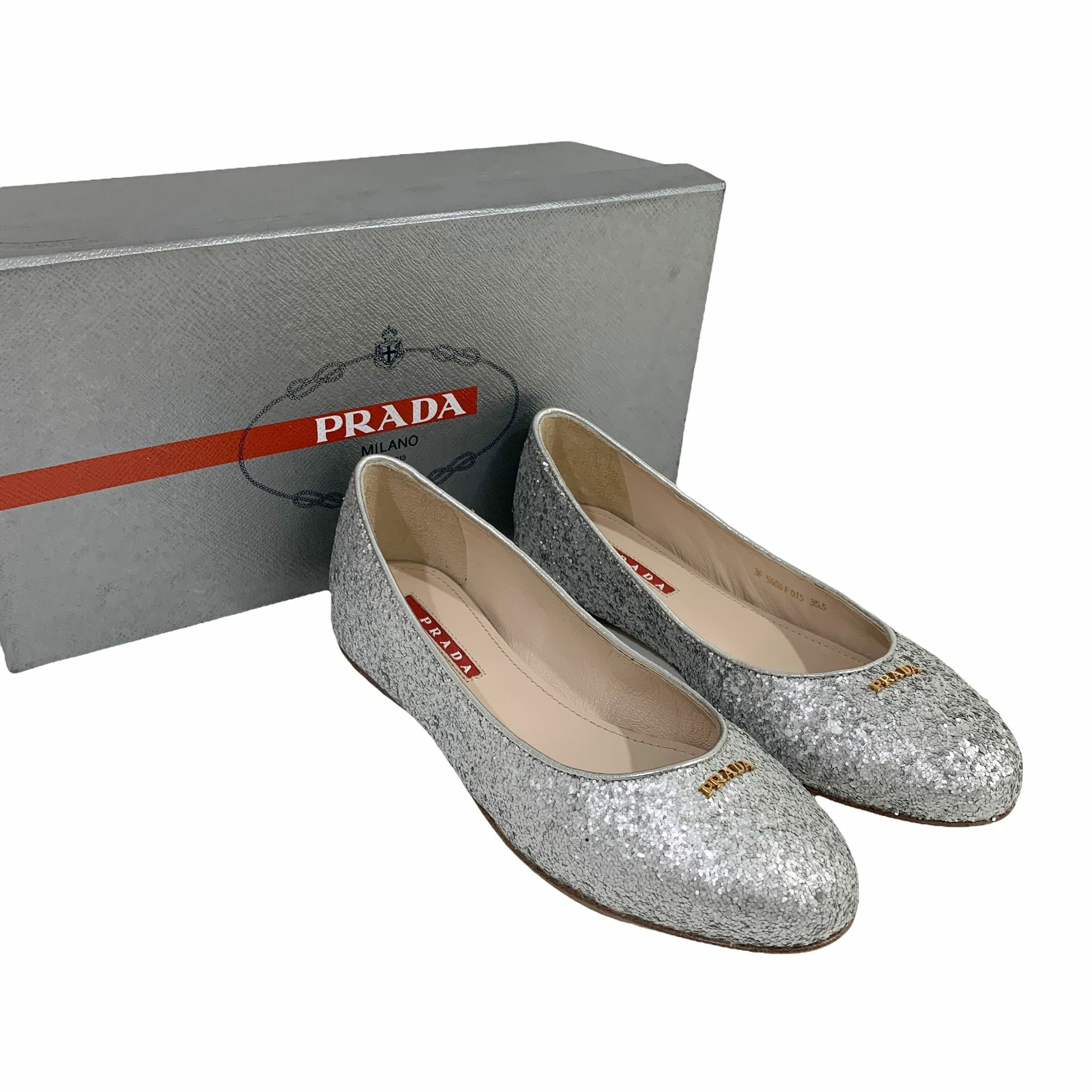 全新PRADA平底鞋35.5碼銀色珠片3F5686 #BRAND NEW #香榭站正品