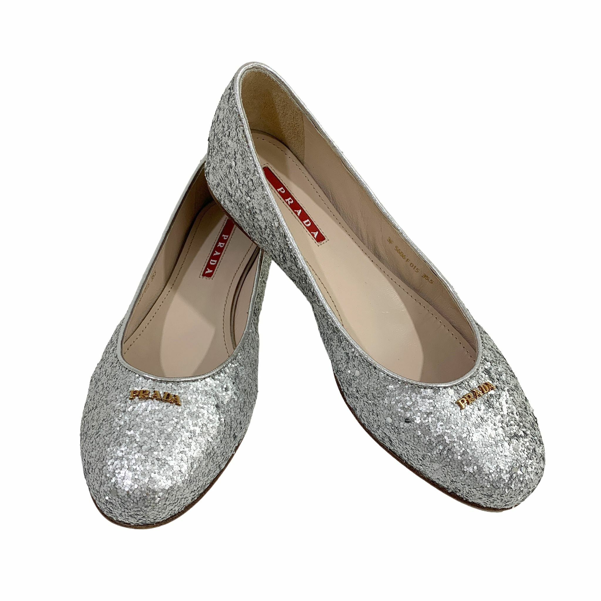 全新PRADA平底鞋35.5碼銀色珠片3F5686 #BRAND NEW #香榭站正品