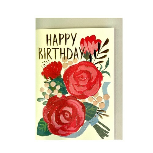 玫瑰花束 燙金迷你生日卡片｜日本Greeting Life