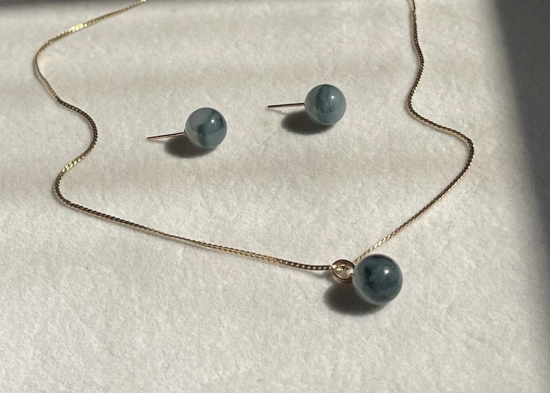 經典設計藍水項鍊耳釘組