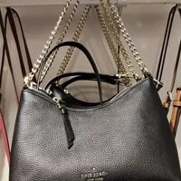 [S] KATE SPADE K9374 ZIPPY PEBBLED LEATHER CONVERTIBLE BAG,BLACK, 196021189715 (SKS476)