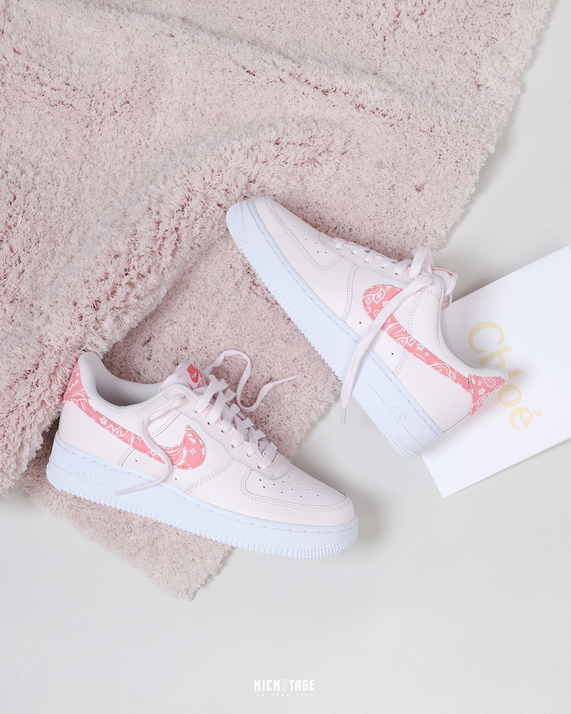 女鞋NIKE W AIR FORCE 1 Paisley 白粉櫻花粉腰果花變形蟲低筒休閒鞋【FD14