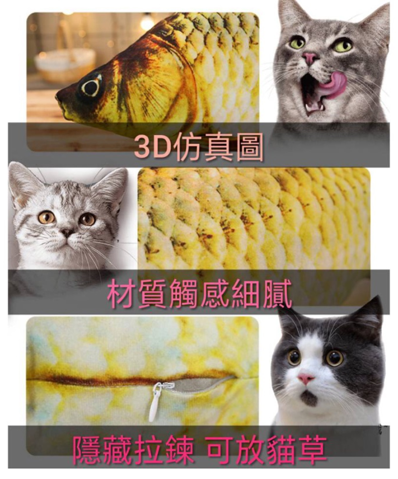 真空型貓草魚抱枕