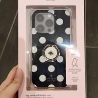 [S] KATE SPADE KA506 DOT DOT IPHONE -14 PRO RING STAND AND FLEXIBLE PHONE CASE,BLACK MULTI, 196021185748 (SKS483)