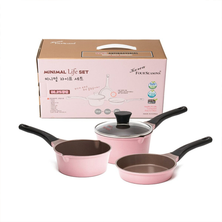 Four Seasons 不沾鍋鍋具組-4件裝 (粉紅色-16cm）