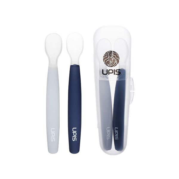 Upis 嬰幼兒矽膠小湯匙組合-2件裝 (藍色&灰色)