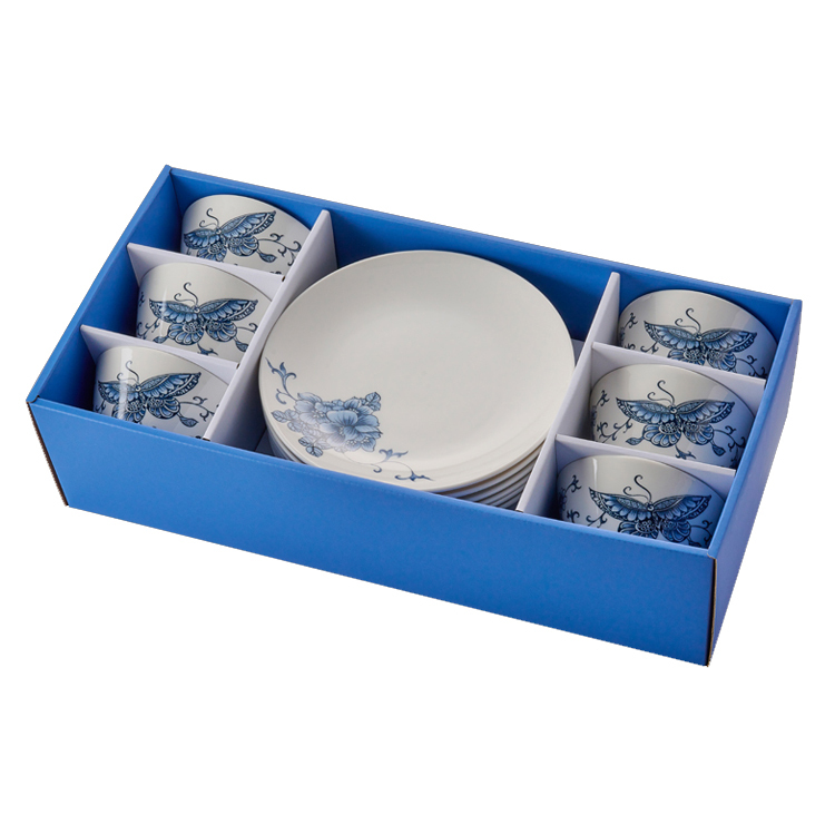 T53青花蝴蝶碗盤組(6碗6盤)