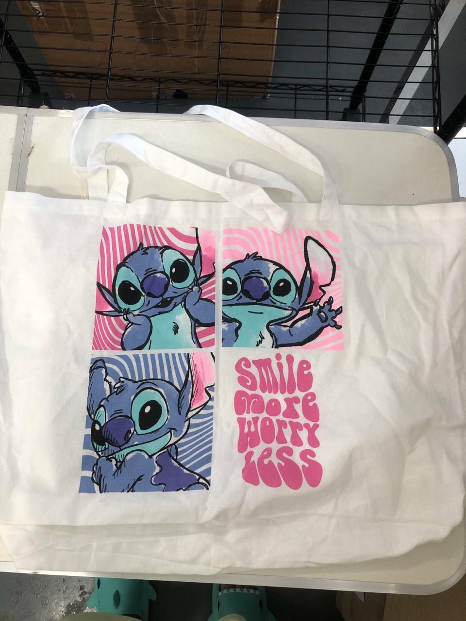 [S] PRIMARK SMILE MORE WORRY LESS STICH TOTE BAG,NATURAL, 991053194 (SZZ150)