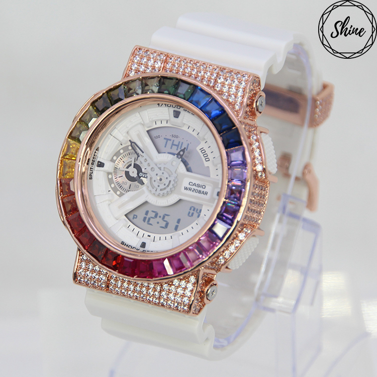 玫瑰金色 改裝手錶 GA-110MW-7A - 彩虹