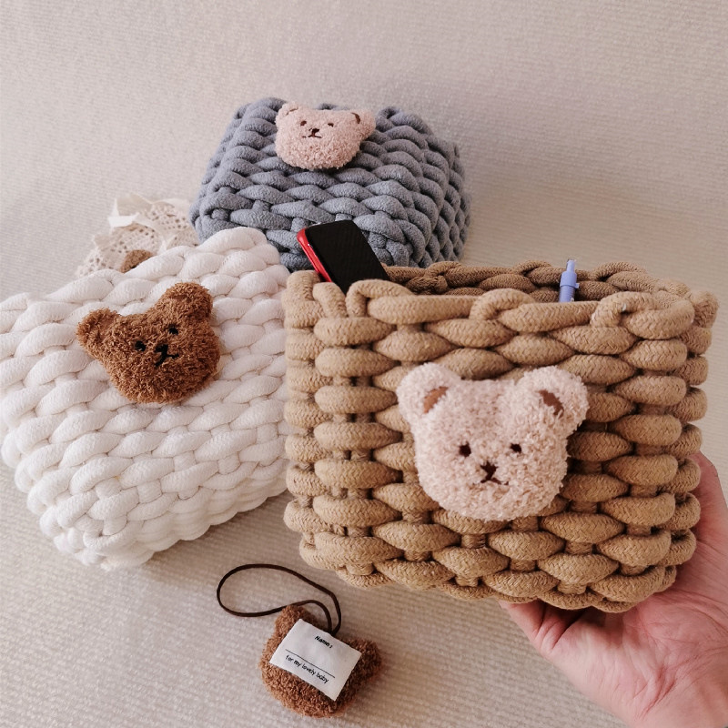 《1614》韓國小熊桌面編織收納籃