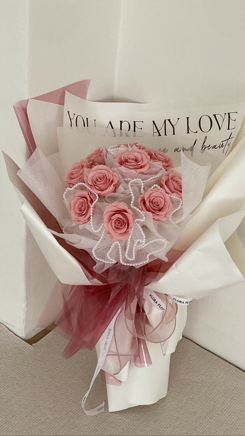 永生玫瑰花束-琉璃粉