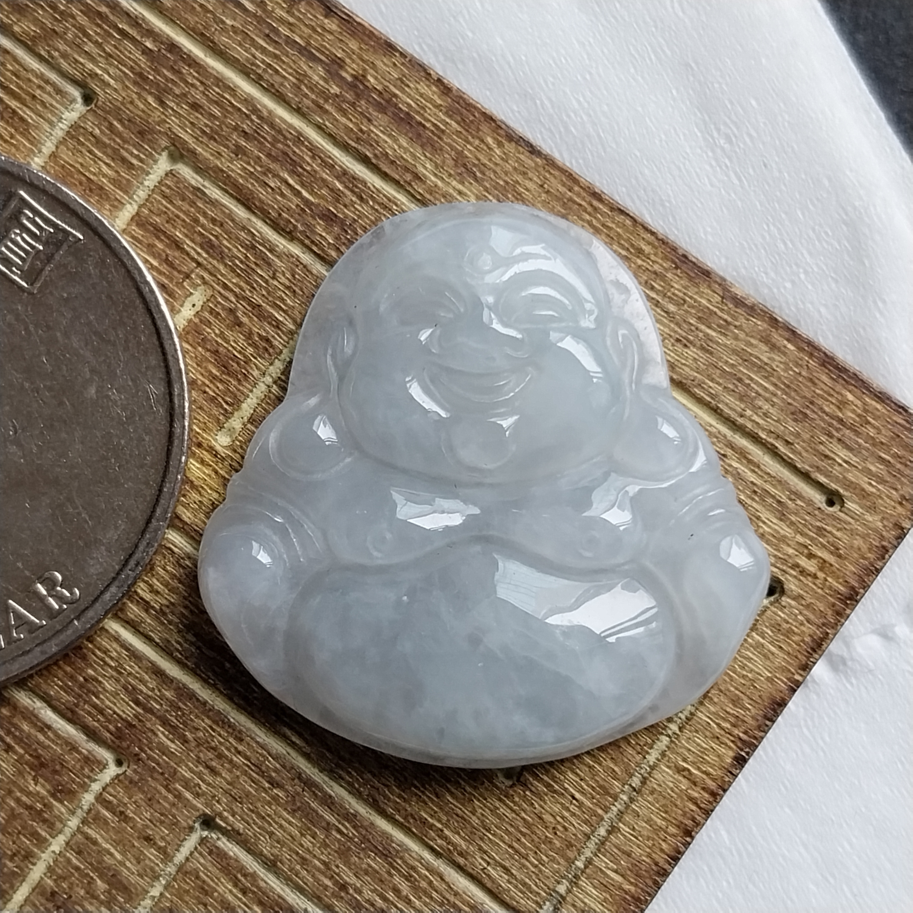 J2108 冰糯白小笑佛吊墜