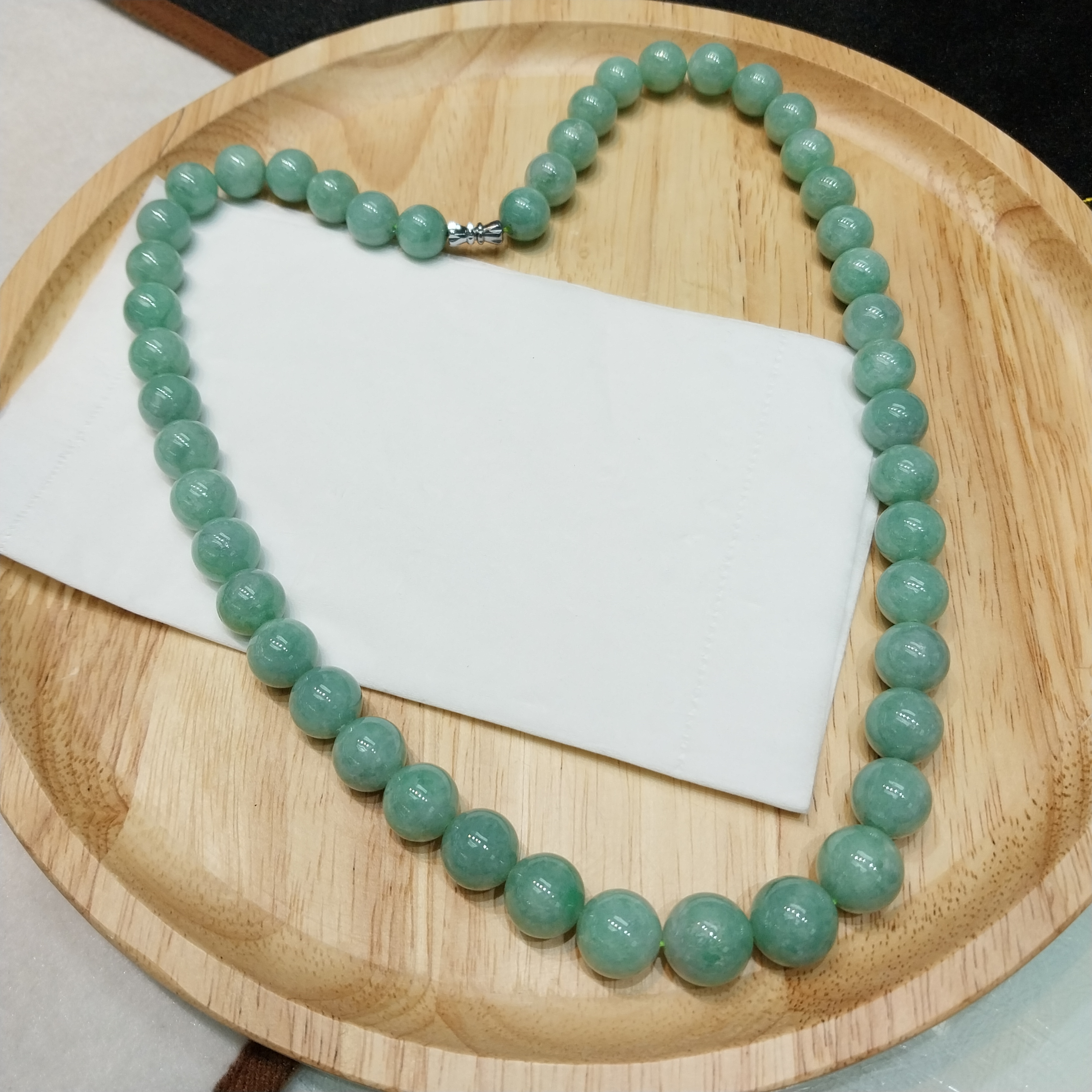細糯滿綠翡翠項鍊 (11.3-13.5mm直徑), 天然翡翠A玉, 緬甸玉, Jade, Jadeite